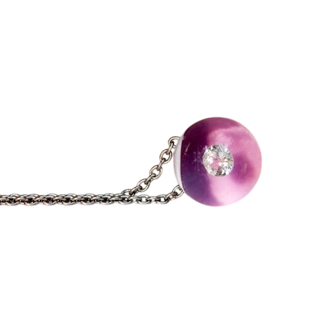 Schmuckwerk Glasklar Collier DH887-ST-GC aus Edelstahl und rosa hinterlegter Glaskugel mit einen Diamanten.