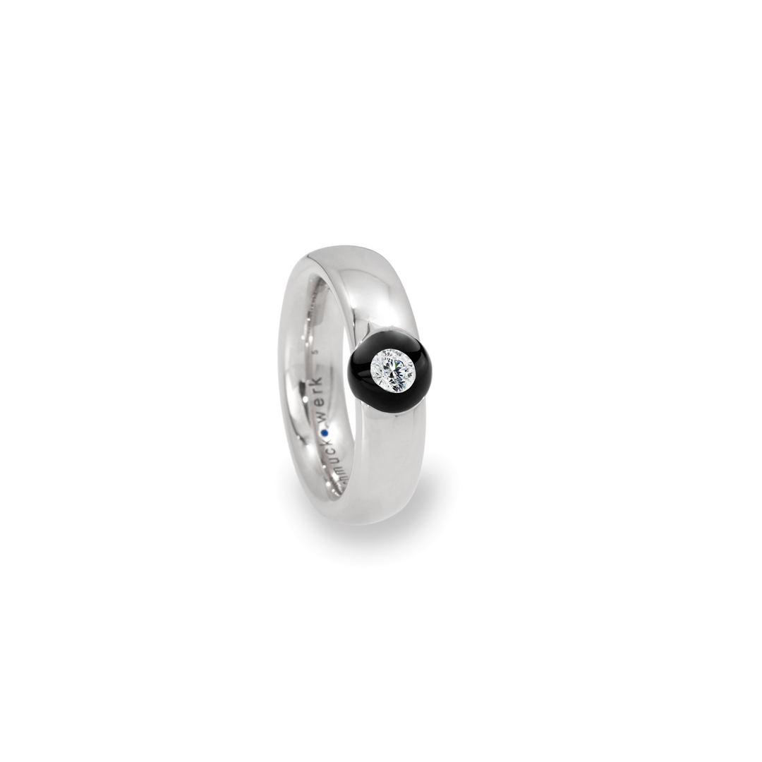 Schmuckwerk Ring Glasklar DR767 aus Edelstahl mit einer 8mm großen , schwarz unterlegten Diamant-Glaskugel