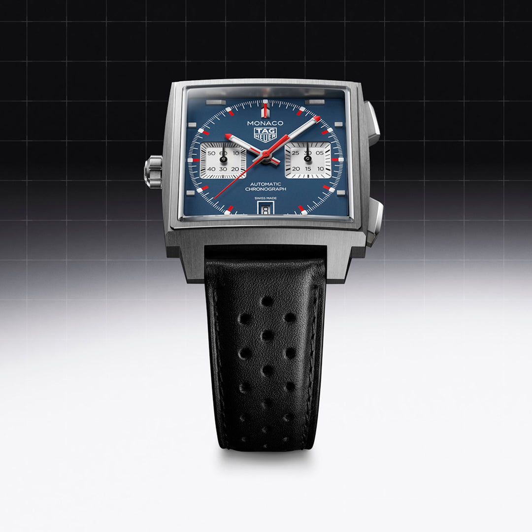 TAG Heuer Monaco Chronograph - CDW2181.FC8360 - Automatik-Chronographenwerk - Blau, weiß, schwarz - 39 mm - Herrenuhr Chronograph bei Juwelier Krebber