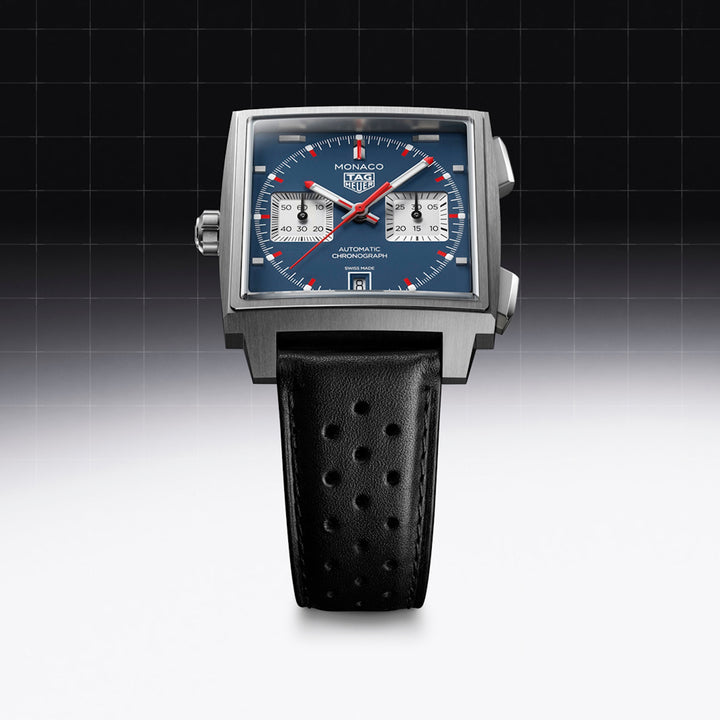 TAG Heuer Monaco Chronograph - CDW2181.FC8360 - Automatik-Chronographenwerk - Blau, weiß, schwarz - 39 mm - Herrenuhr Chronograph bei Juwelier Krebber