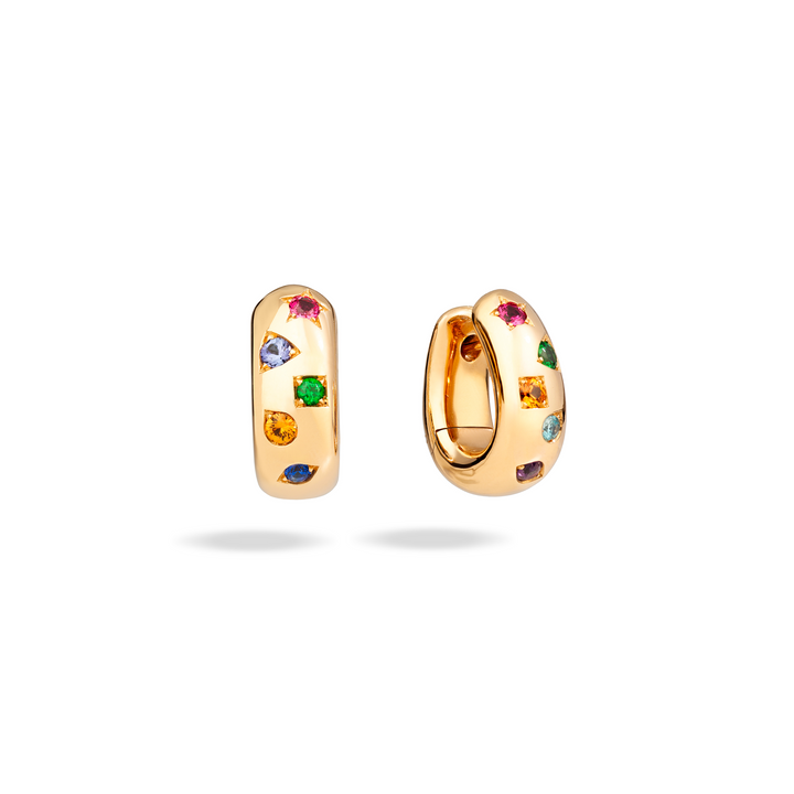 Pomellato Iconica Creolen POC1002_O7000_000VA mit verschiedenen Farbsteinen.