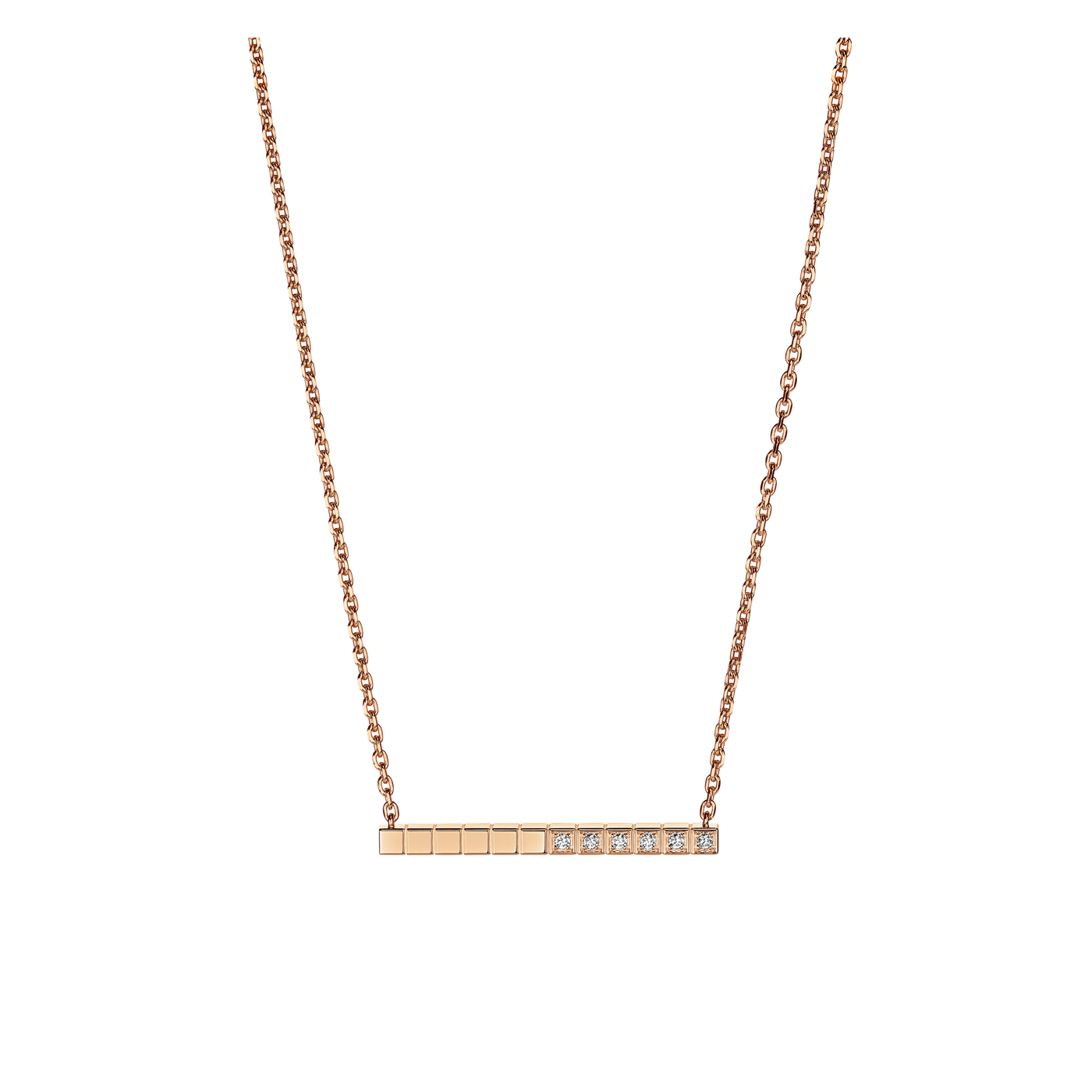 Chopard Collier " Ice Cube "  Referenz 817702-5002 aus 18Karat Roségold Würfeln und 6 weißen Brillanten.