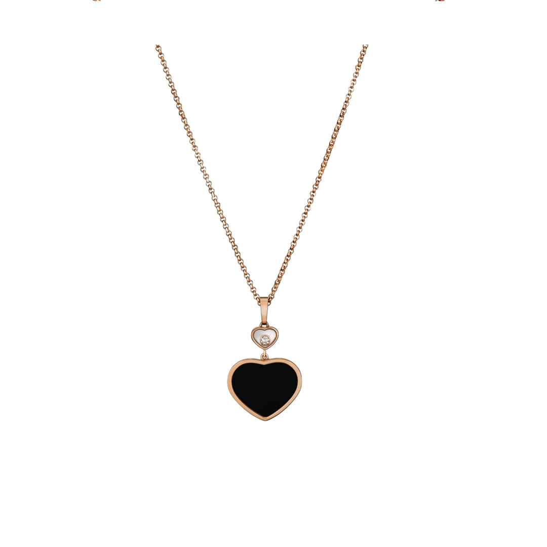 Chopard Halskette `Happy Hearts aus 18Karat Roségold, Brillant und Onix Einlage 
