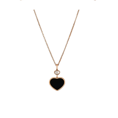 Chopard Halskette `Happy Hearts aus 18Karat Roségold, Brillant und Onix Einlage 