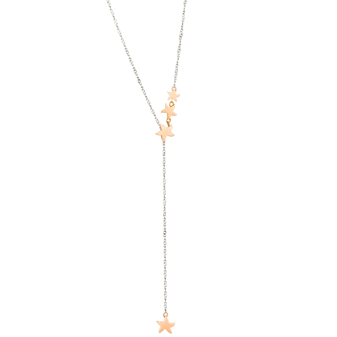DoDo Y-Halskette Stellina aus Sterling Silber mit Sternen aus  9Karat Roségold