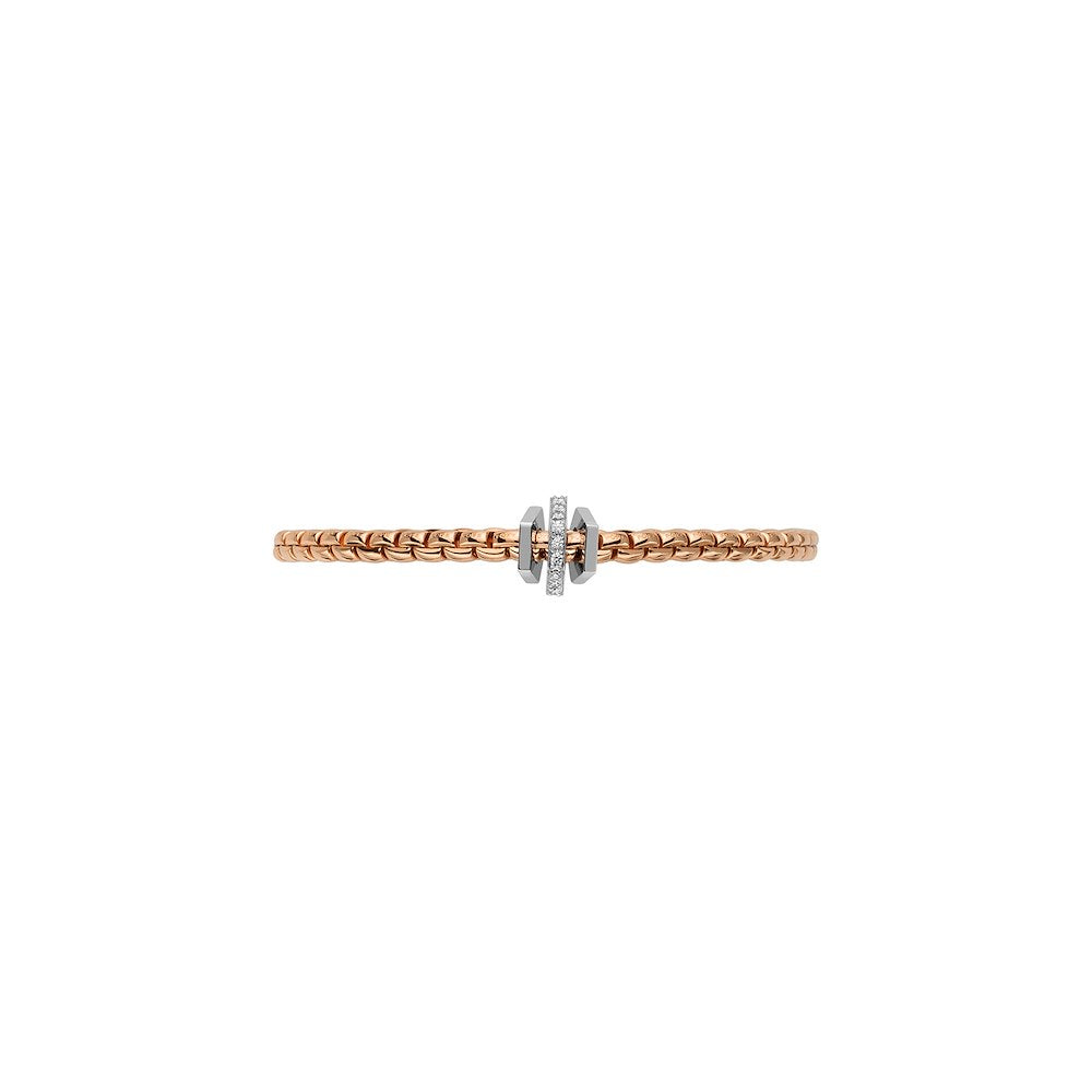 Fope Eka Armband 154b BBR aus Rosé und Weißgold. Die Kantige Ronde in Weißgold ist mit Diamanten besetzt.