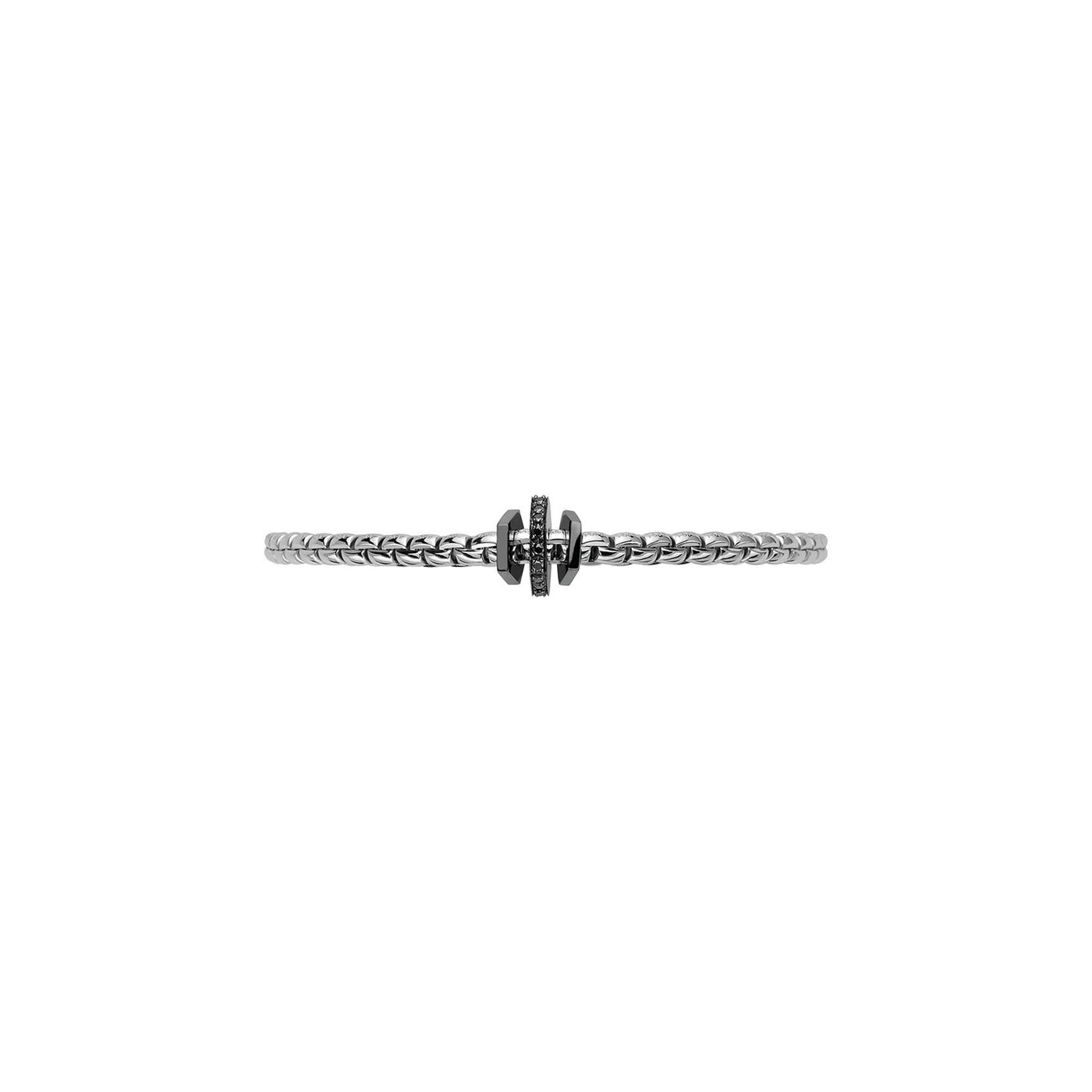 Das Fope Eka Armband aus Weißgold mit drei Rondellen aus geschwärztem Weißgold und schwarzen Brillanten