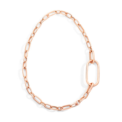 Pomellato Iconica Kette aus ovalen Elementen in 18Karat Roségold. Die Elemente sind in unterschiedlichen Größen angeordnet.